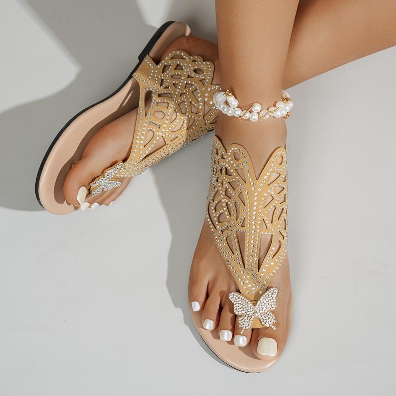Women's Ethnic Butterfly Slip-On Sandals: butterfly, split-toe, cushioned sole, all-season. For casual outings, parties, beach.