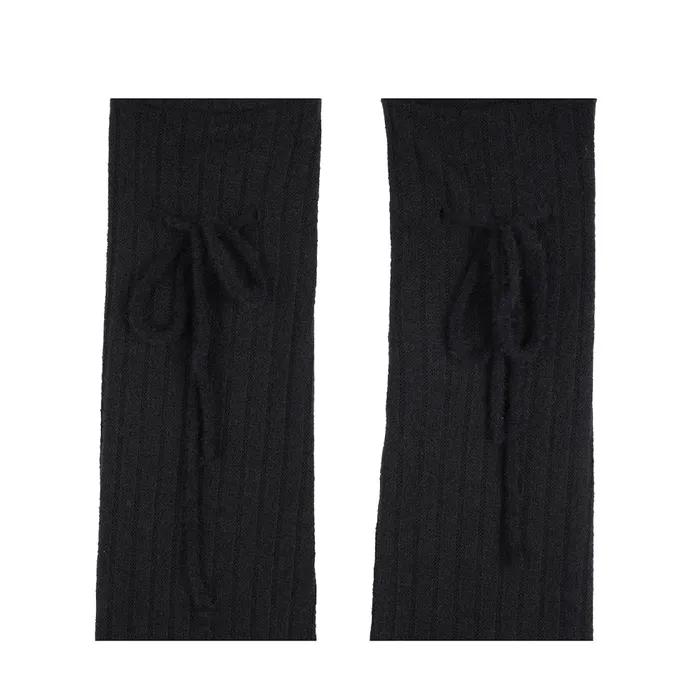 Ribbon Wool Ribbed Leg Warmers_Black