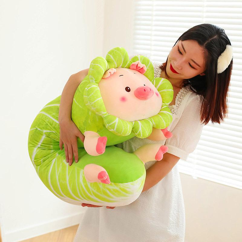 New Cabbage Pig Strip Throw Pillow Doll Cute Pig Doll Plush Toy Girl Sleeping Bed Throw Pillow