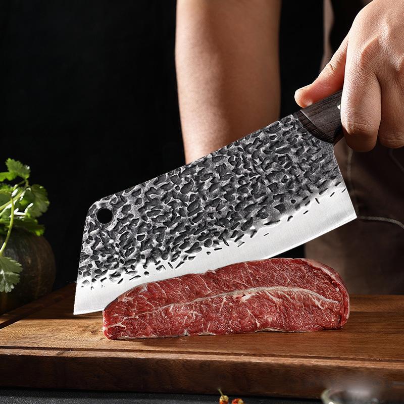 Hand Forged Meat Cleaver Chef Butcher Knife Wood Handle Chopping Bone Cutter for Kitchen Stainless Steel Cooking Knife