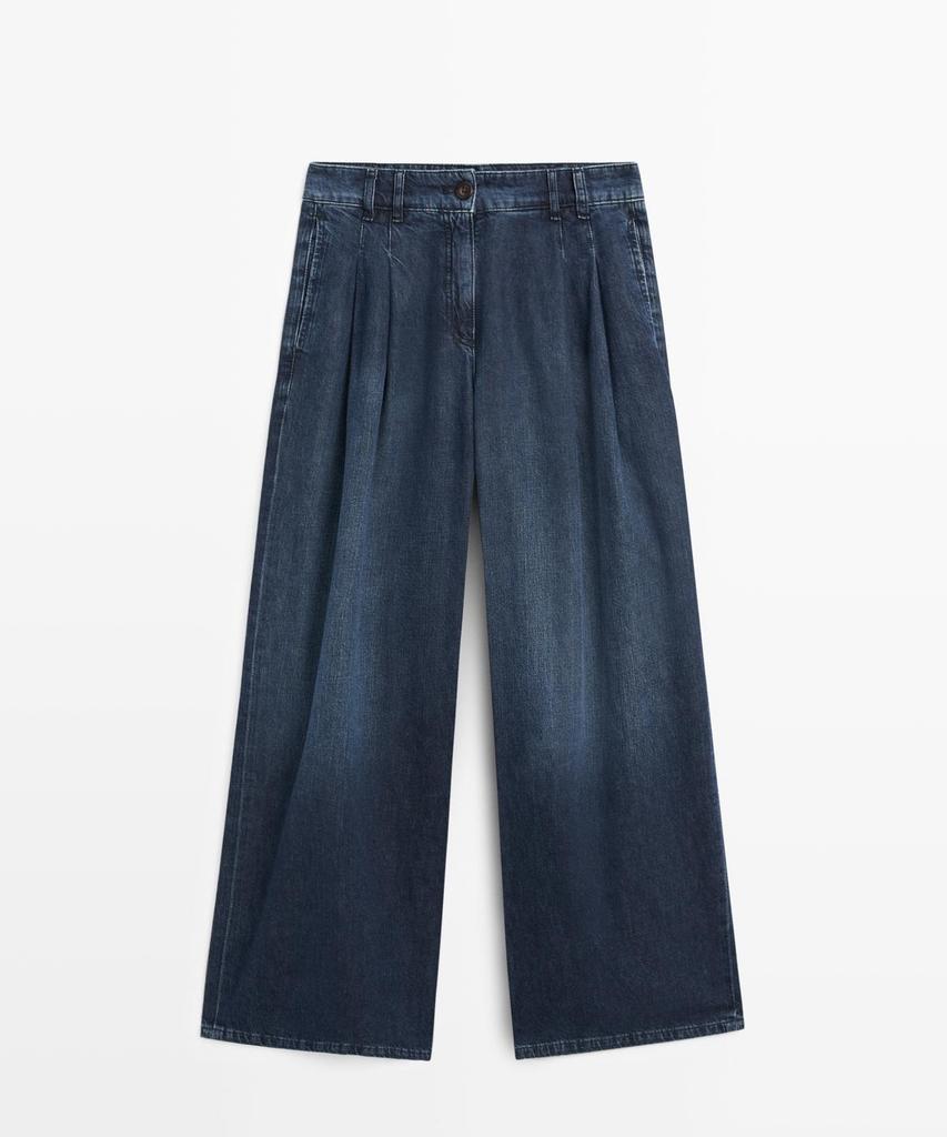 Masimodutti Pintuck Detail High-Rise Wide-Leg Jeans