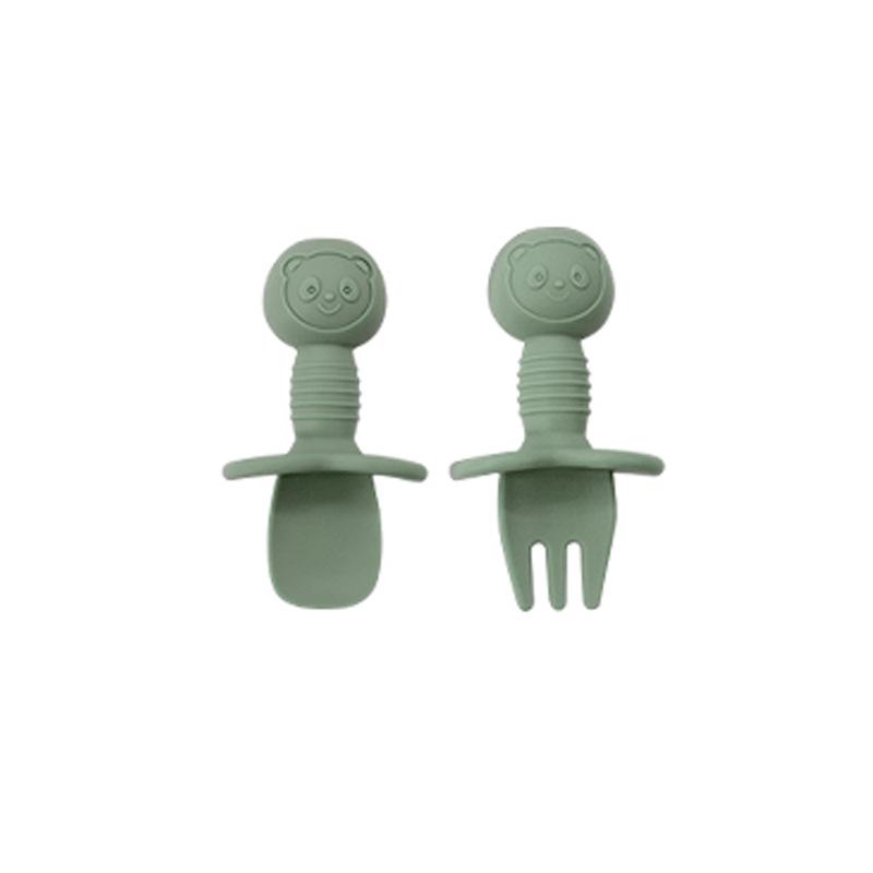 Children's Silicone Divided Plate & Cartoon Bear Spoon Fork Set - Drop-Proof Infant Feeding Tableware