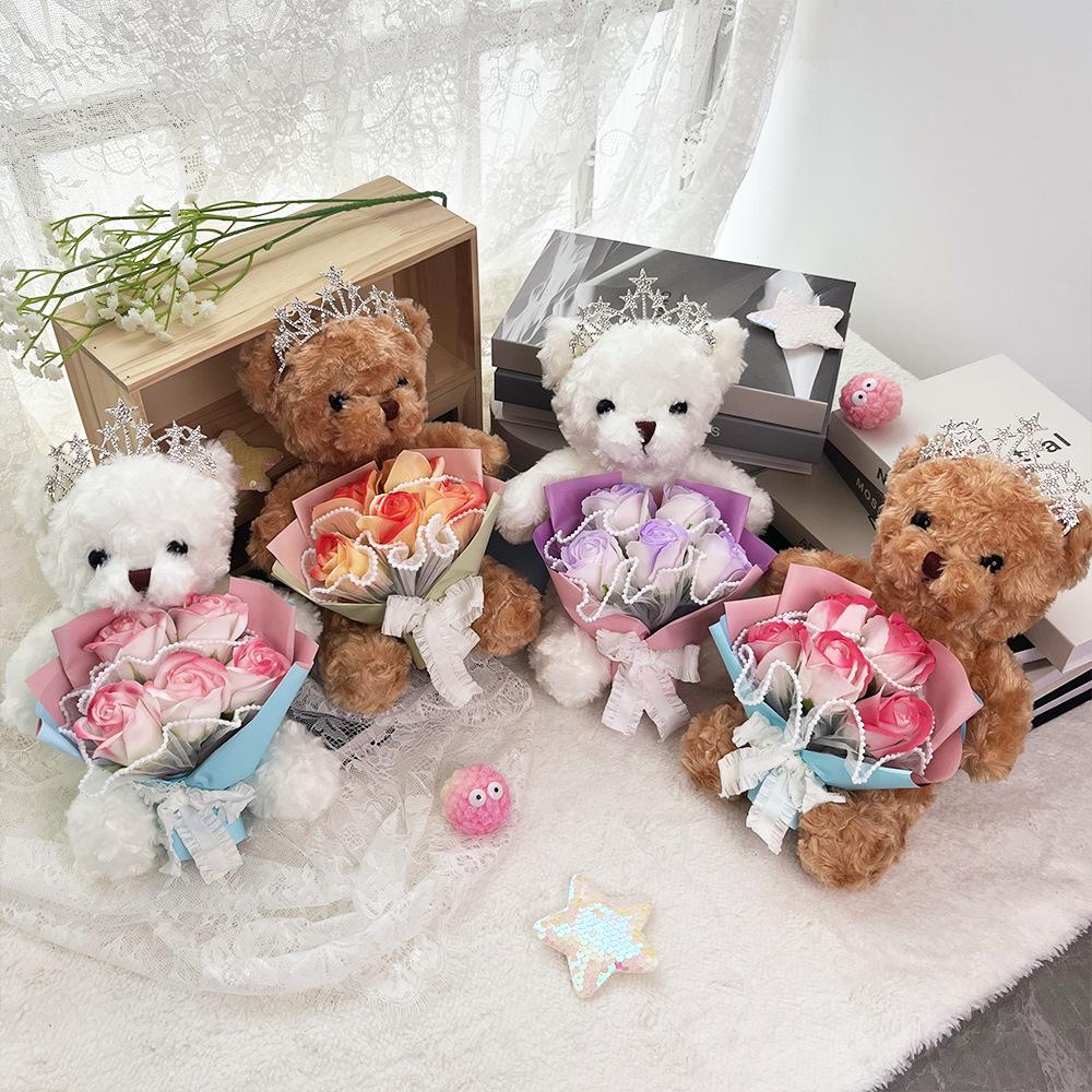 Teddy Bear with Soap Rose Bouquet Gift Box for Valentine's, Birthday, or 520 Day for Girlfriend