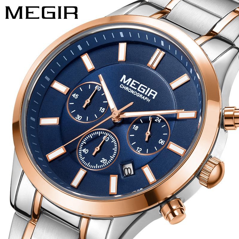 Echte Uhr, Herren Business Mode Stahlarmband Chronograph Wasserdicht Leuchtend Quarz Herrenuhr 2150