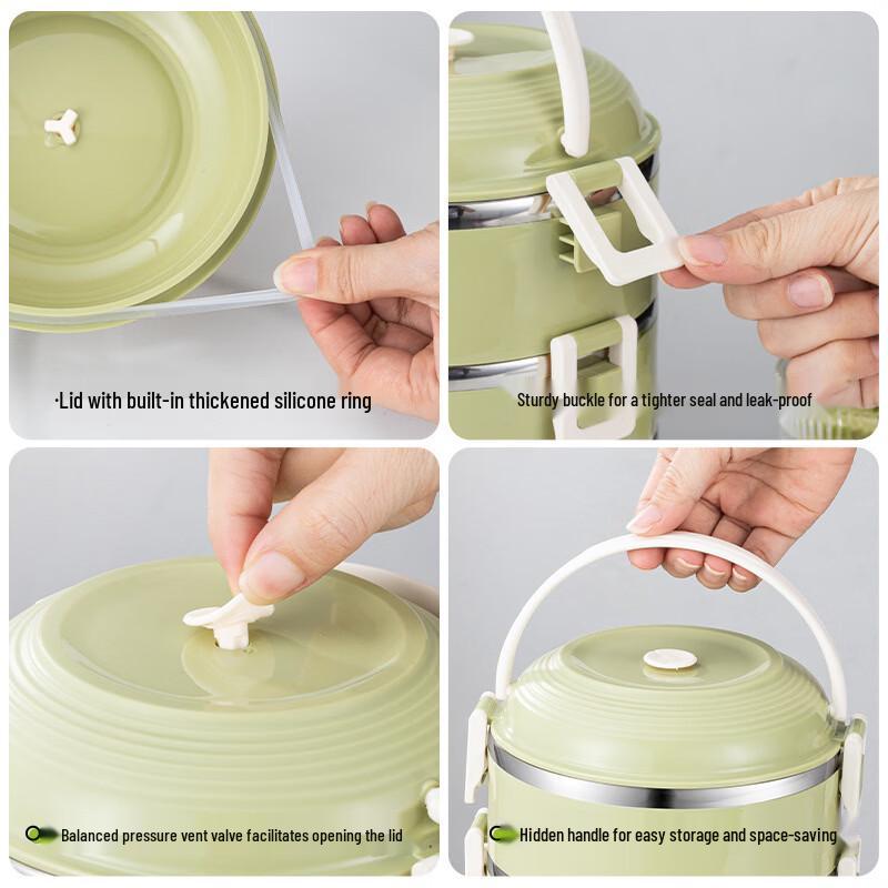 ZISIZ 316L Stainless Steel 2.4L 3-Layer Portable Lunch Box