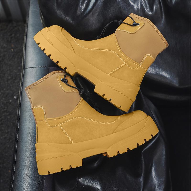 2024 New Men's Shoes Spring and Autumn Casual Big Head Leather Boots Thick Sole Inner Height Increase Martin Boots 4722-T