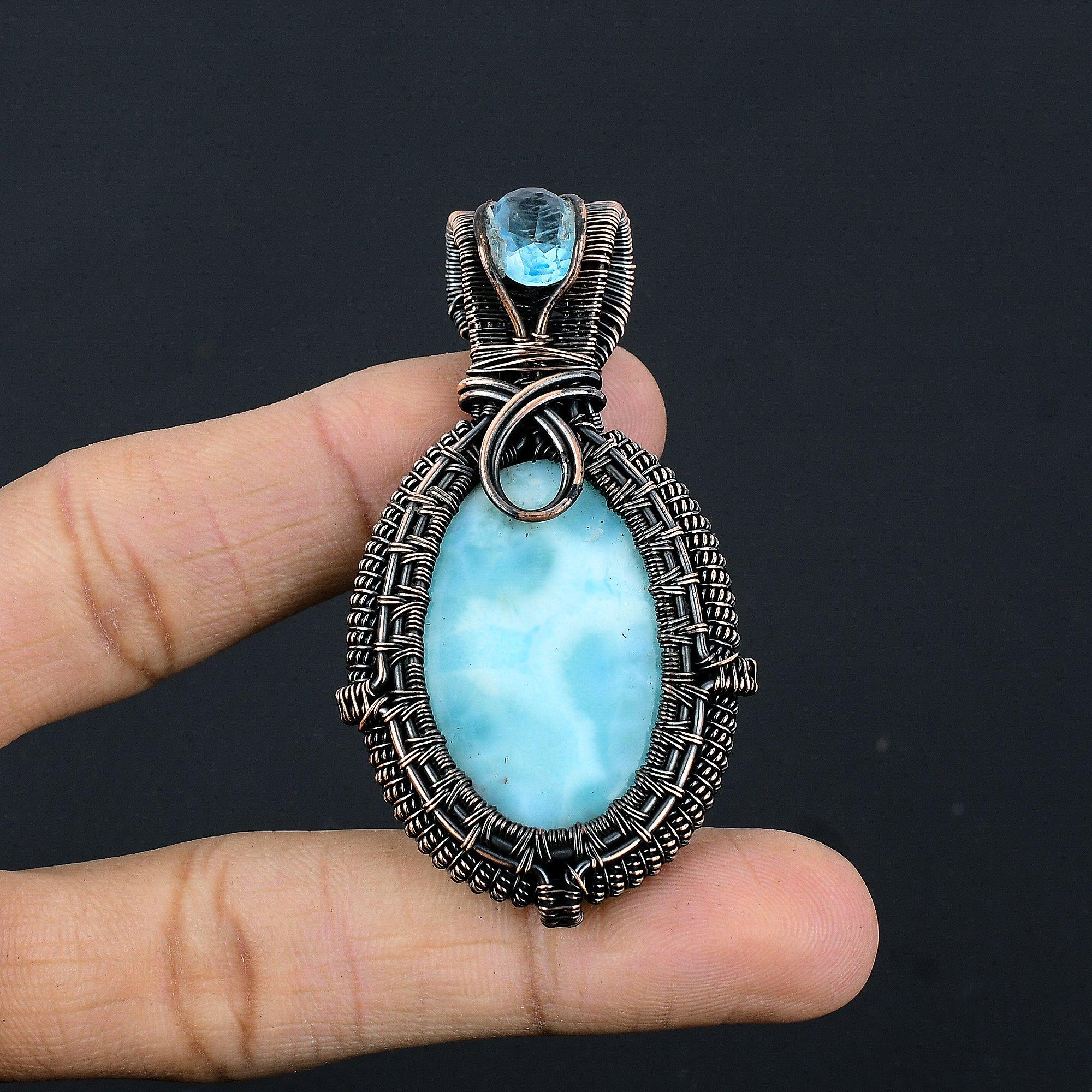 

Подвеска с ларимаром, Ювелирное изделие из драгоценного камня, Подвеска, обернутая медной проволокой 999 пробы, Украшения ручной работы, Подвеска с камнем рождения, Подарок для него 2.55 Inches