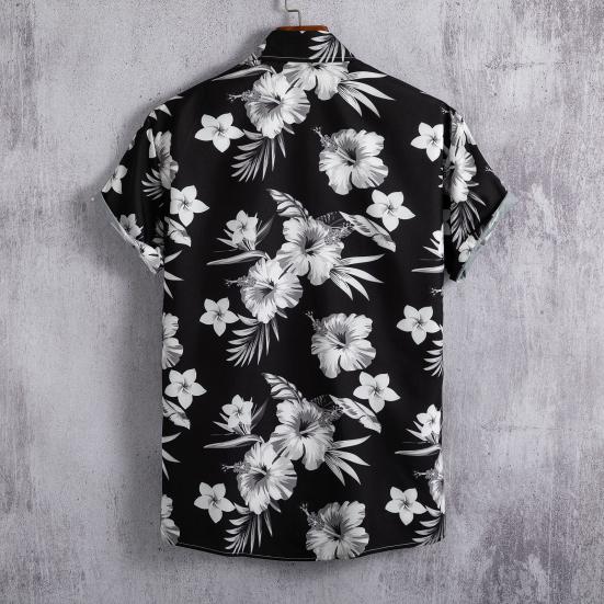 Lapel Short Sleeve Men Shirt Buttons Closure Thin Anti-pilling Summer Flower Printed Hawaiian Shirt Beachwear