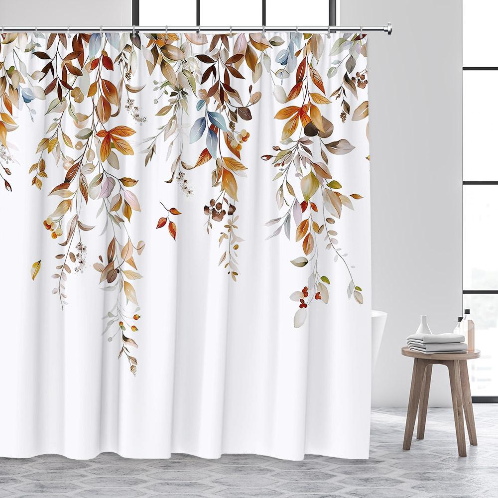 Green Eucalyptus Leaves Shower Curtain Watercolour Floral Butterfly Tropical Plant Leaf Polyester Fabric Decor Bathroom Curtains