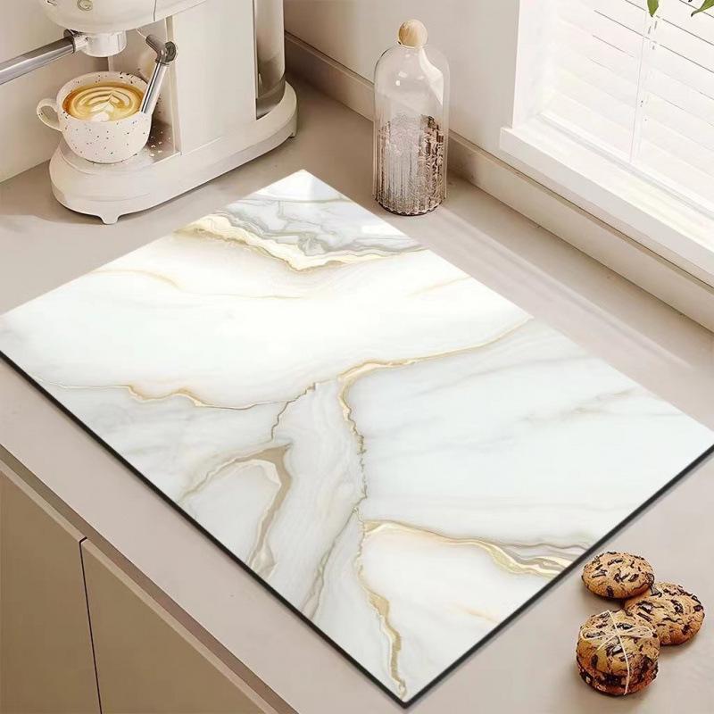Alfombrilla Absorbente de Agua para Fregadero de Cocina y Mesa de Comedor de Tierra de Diatomeas y Mármol