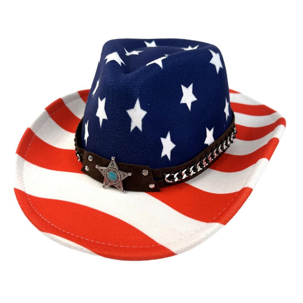 Vind Amerikansk Flagga Självständighetsdagen Hatt Västerländsk Cowboyhatt Herr Jazzhatt Skugga Hög hatt
