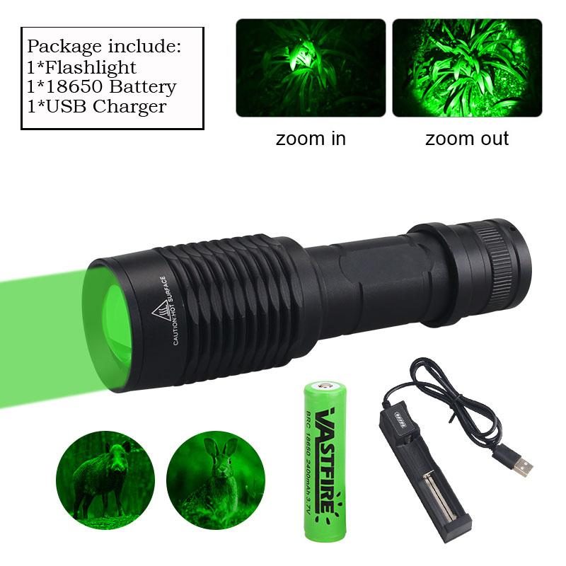 R5 LED Zoomable Flashlight Tactical Green/Red/Blue Torch 1 Gear  Outdoor Waterproof IP65 Night Hunting Fishing Lantern