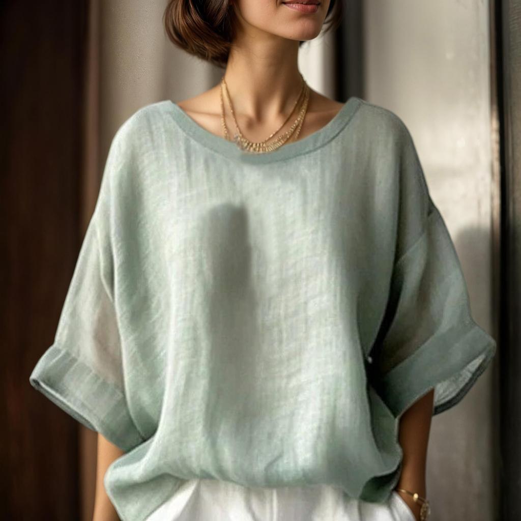 Women's Solided Color Comfortable Casual Round Neck Shoulder Loose Slim Shirt Top