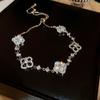 Elegant Adjustable Pull-Through Bracelet Women Silver-Tone Alloy With Rhinestone Accents Geometric Circular Design