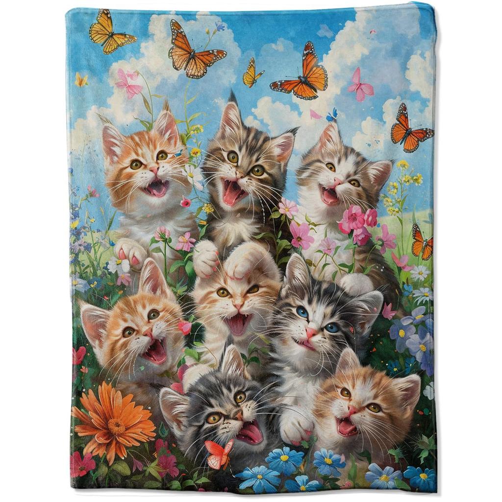 Cute Cat Flannel Digital Print Blanket Sofa Blanket Office Nap Blanket