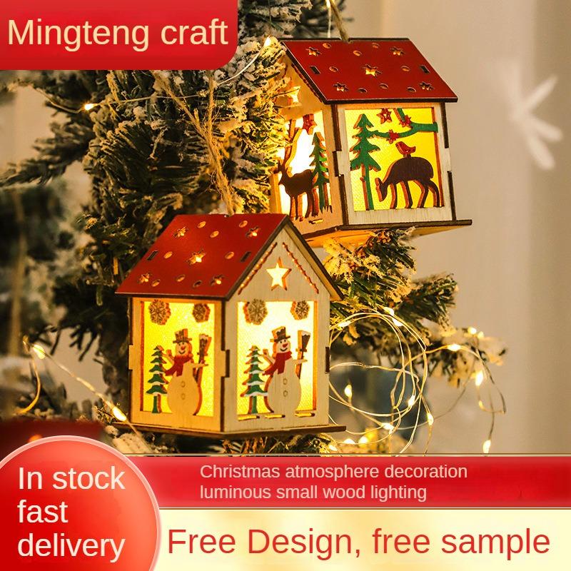 

Tingml Christmas Glowing Wooden House Christmas Tree Decoration Glowing Wooden Pendant