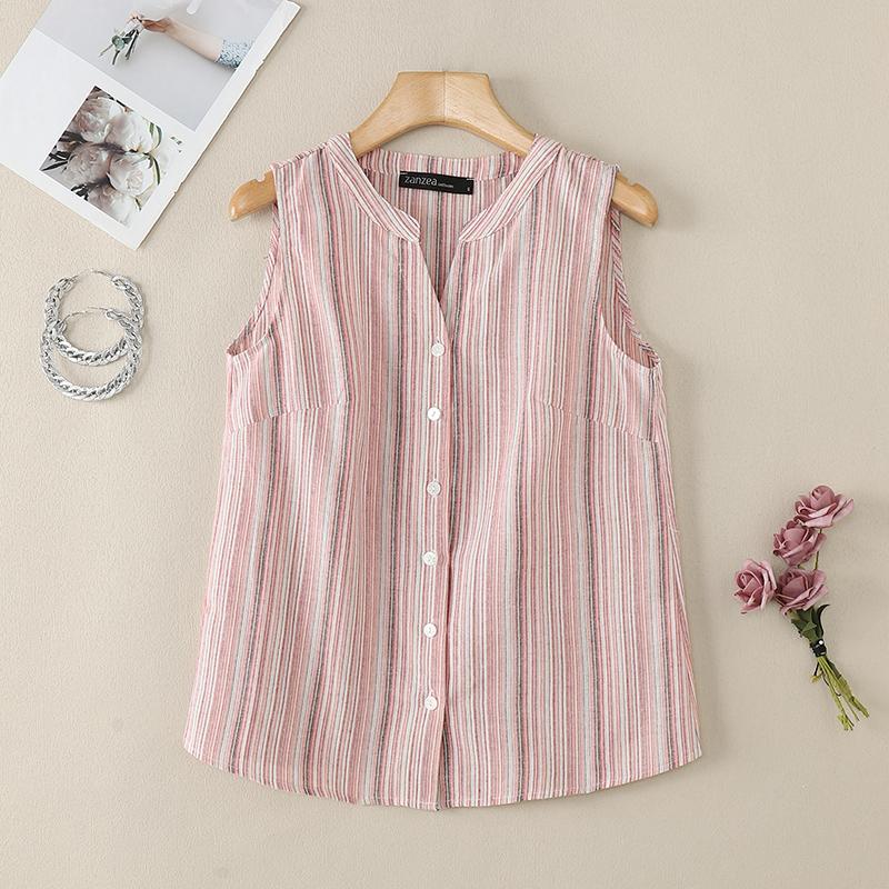 

ZANZEA Женские повседневные летние майки без рукавов в полоску с V-образным вырезом 4XL красный