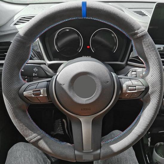 Suede Blue-strip Steering Wheel Leather Cover For BMW 3 Series F30 F34 2013-