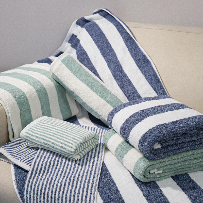 Gestreiftes Strandtuch 30er Zählung 450g 2-teiliges Set großes Badetuch