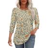 Women Casual Floral Print Loose Fit Round Neck Three Quarter Sleeve Blouse Lightweight Comfortable Top for Everyday Wear