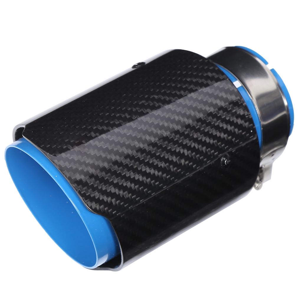 Universal Exhaust Tip Tail Throat Glossy Carbon Fiber Blue Pipe Straight 2.1in Inlet 4in Single