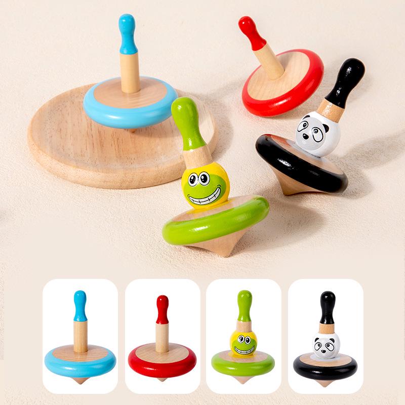 Customizable Children's Nostalgic Beech Wood Spinning Top Set