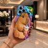 Inflated Capybara Bubble Tea Rhinestone Wavy Edge Phone Case For iPhone 17 16 15 14 13 12 11 8 7 Plus Pro Max Protective Cover