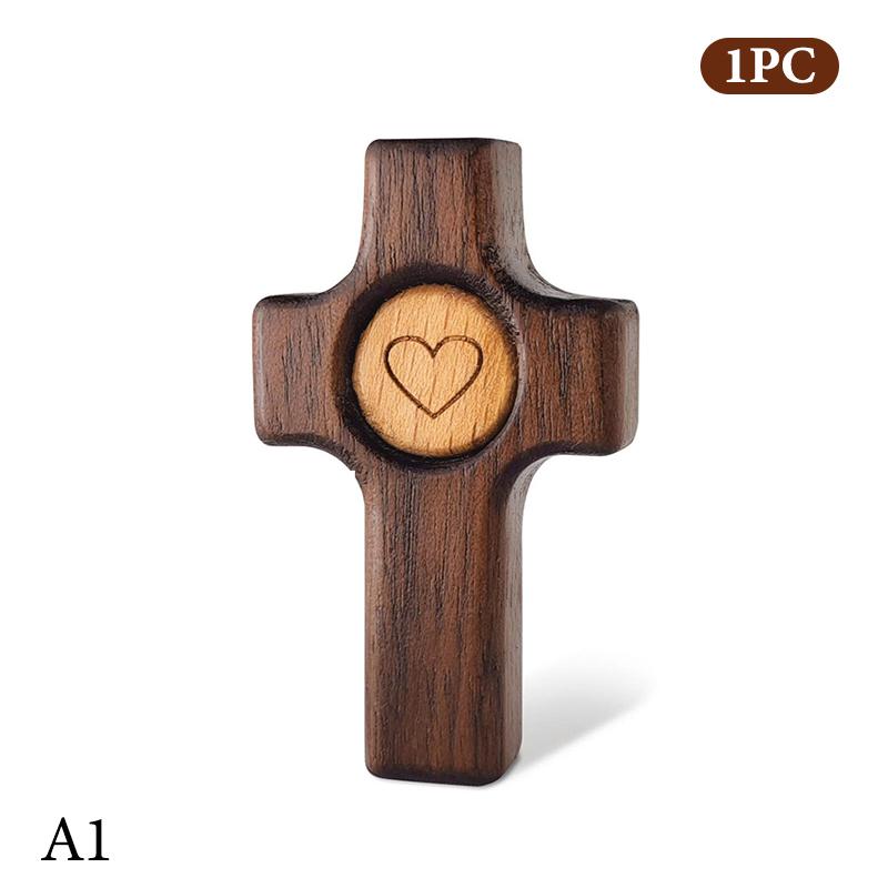1/3Pcs Wooden Cross Finger Stress Relax Gifts Christians Fidget Cross My Heart Pocket Prayer Cross Spiritual Symbol Home Decor