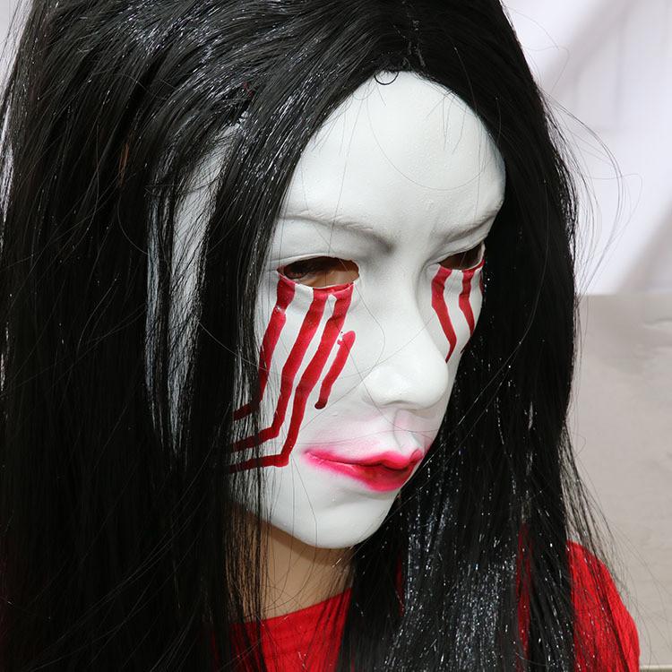 Sadako Eye Bleeding Mask Wig Cosplay Ghost Halloween Party Performance Stage