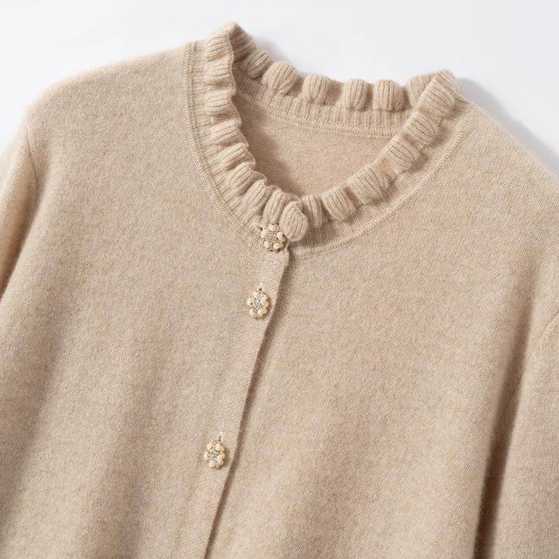 Women's 100% Cashmere Round Neck Cardigan Sweater - Autumn/Winter Style, Solid Color, Versatile & Gentle Knit