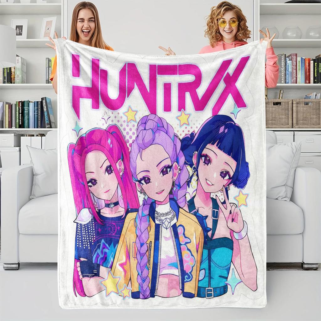 K-POP Demons Hunter Theme Flannel Blanket, Hot Anime Print Throw Blanket, Fan Gift Blanket, Multi-Purpose Blanket for Leisure