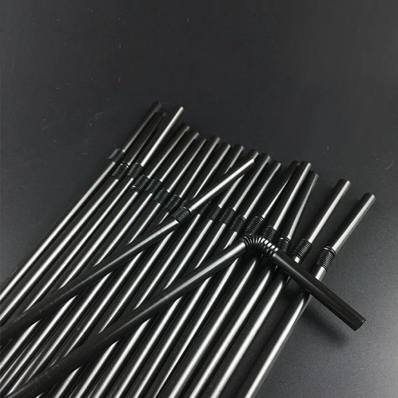 100Pcs Black Plastic Straws Drinking Disposable Rietjes 21cm Long Flexible Cocktail Straw For Kitchen Beverage Accessories