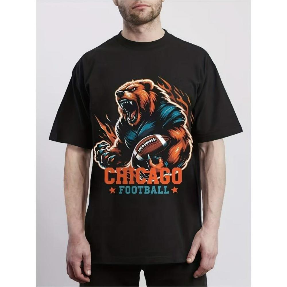 

European Sizes Men s T-shirt Chicago Football Bear Pattern T-shirt- Suitable for People with Larger Body Types XXXXXL чорний