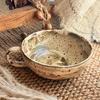 Japanese Retro Coarse Pottery Breakfast Bowl with Handle - Perfect for Salad, Dessert, or Yogurt.