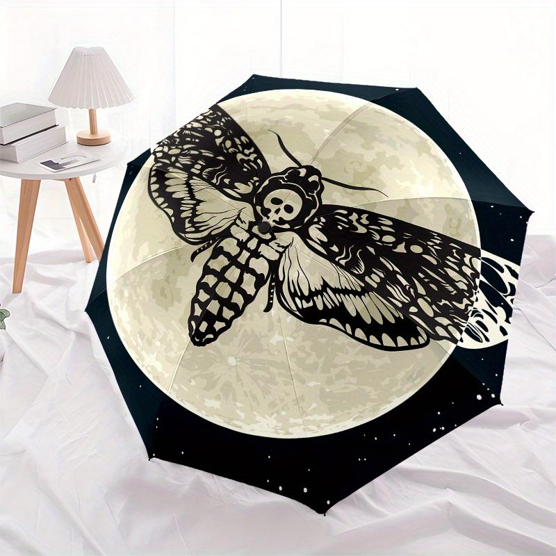 "Moonlit Moth: Mystical Nighttime Insect Art Print" Umbrella, Cute Umbrella with Cute Design, Portable 3-Fold Compact Umbrella for Men & Women, Valent