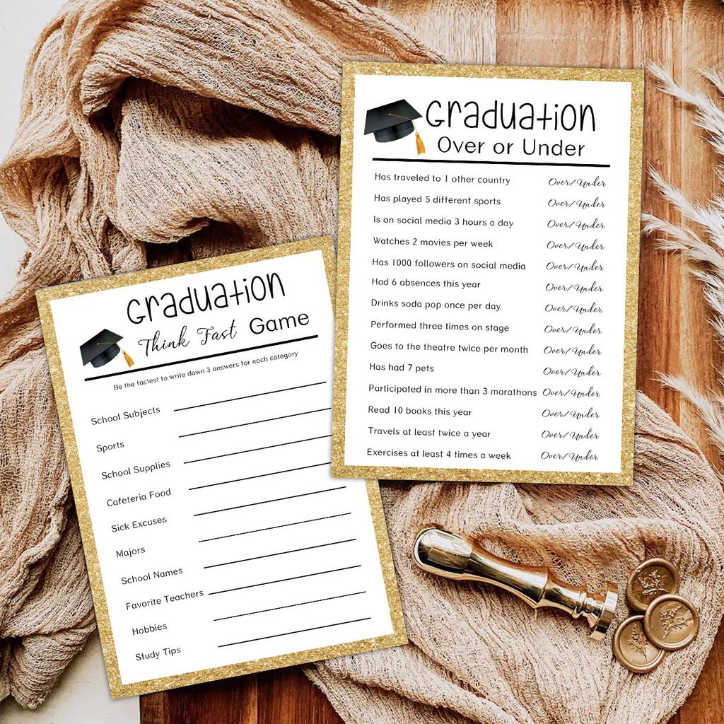 12pcs Graduation Game Cards, Party Invitations with Keepsake Messages for Students, School Celebration Decor Postcards