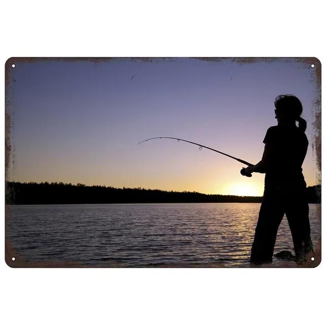 

Vintage Metal Tin Signs Pinup Fishing Girls Wall Posters Retro Decoration for Garage Game Room Home Cafe Man Cave Pub Club B 20x30cm（7.8x11.8inch）