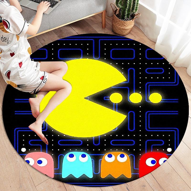 Pac-Man Round Area Rug,Carpet Rug for Living Room Bedroom Sofa Playroom Decor,Non-slip Floor Mat