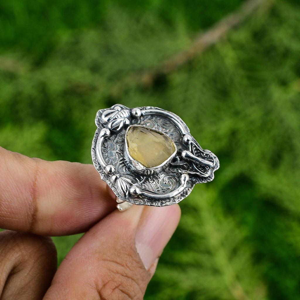 Mothers day Deal Sterling Silver November Natural Citrine Rough Statement Ring