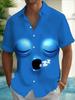 Men'S Funny Quirky Expression Pattern Print Short Sleeve Shirt, Lapel Single-Button Open Style, Summer Lightweight Breathable, Showcasing Quirky