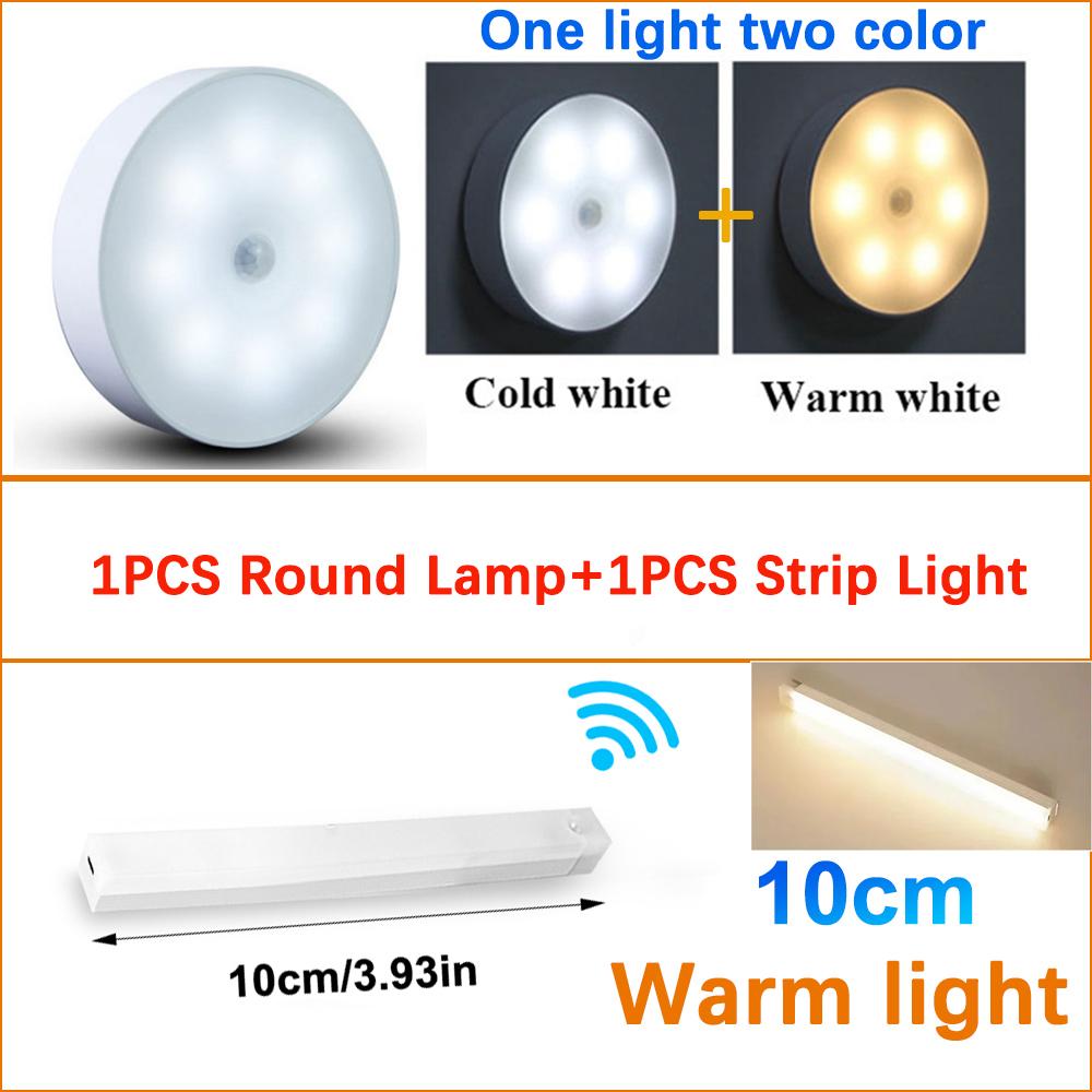 

Round Chargeable Lamp And Rectangular Light USB Rechargeable Motion Sensor LED Cabinet Light For Home Corridor Stairs Kitchen Bedroom Detector Light 10cm Warm+Two color Light