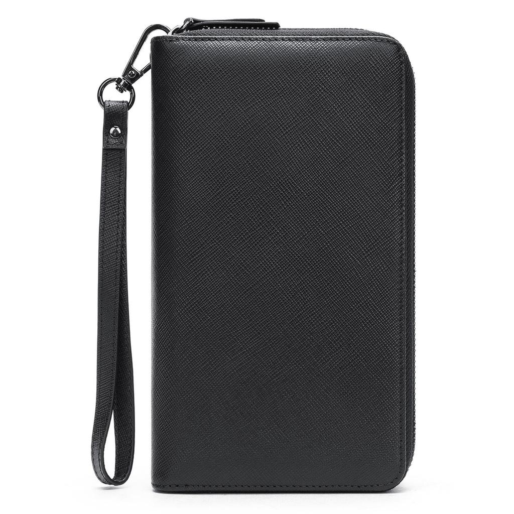 Malunt Men's Genuine Leather Multifunctional Long Wallet Clutch with Zipper