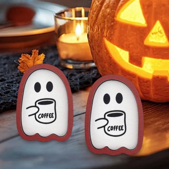 Halloween Coffee Ghost Decoration Wooden Ghost Sign Halloween Tabletop Centerpiece for Home Coffee Bar Tiered Tray Fireplace Shelf Table Decor