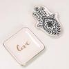 Hand-Shaped Gold Rim Ceramic Jewelry Tray with Custom Logo Design
