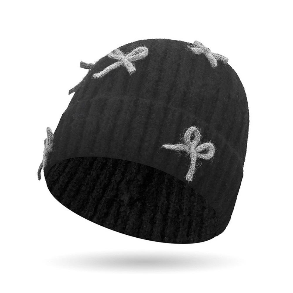 

Cute Thick Knitted Beanie Hat Bowknot Korean Style Woolen Pullover Hat Warm Solid Color Korean Sweet Bow Hat Girls чёрный