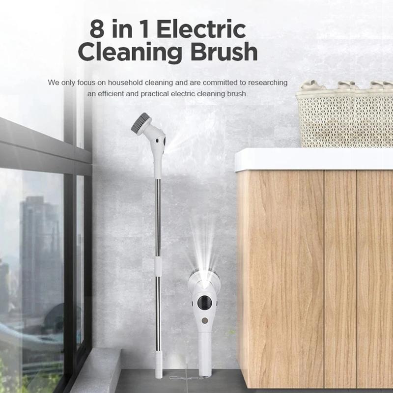 8 In 1 Electric Cleaning Brush Multifunctional Household Wireless Rotatable Cleaning Brush For Bathroom Kitchen Windows Toilet