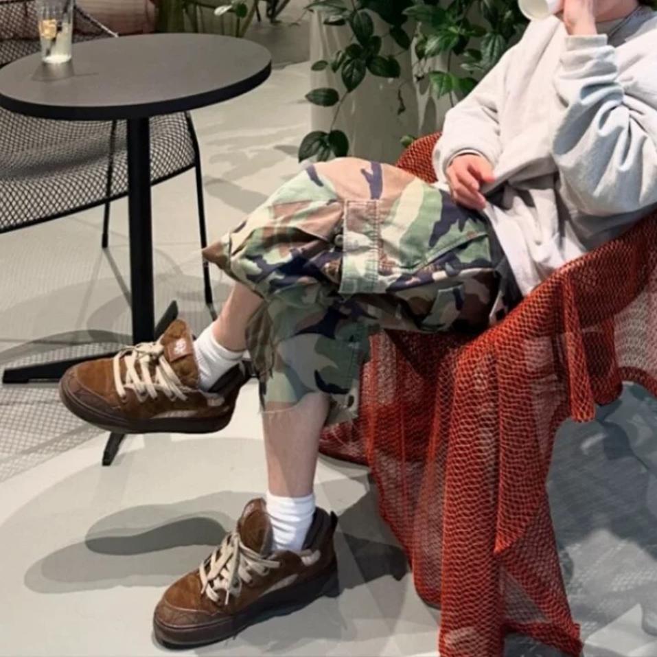 BeatStreet Camouflage Cargo Cropped Shorts for Men Wide Leg Patchwork Baggy Summer Shorts Oversized Loose Over Knee Pants