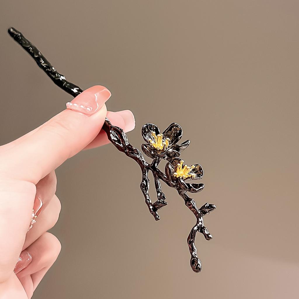 Chinese Style Peach Blossom Branch Women's Simple Metal Flower Chopsticks Hair Clip, Hair Styling Tool, Headwear Accessories
