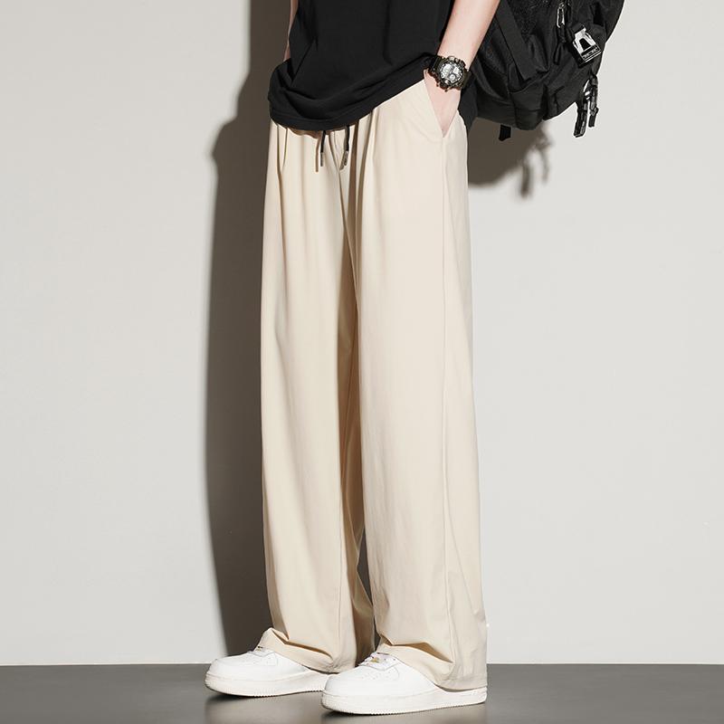 New Style of Edging Summer Ice Silk Trousers Men's Hong Kong Style Straight-leg Wide-leg Pants Ultra-thin Sports Pants