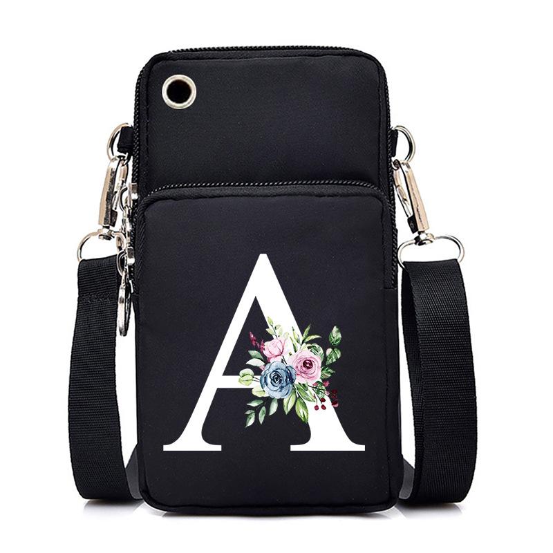 New Letter-printed Black Oblique Span Bag, Mobile Phone Bag, Light To Carry, Vertical Length and Width Change Bag